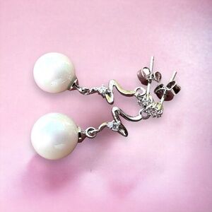Faux Pearl Drop Earrings Handmade Sterling Silver. June Birthstone